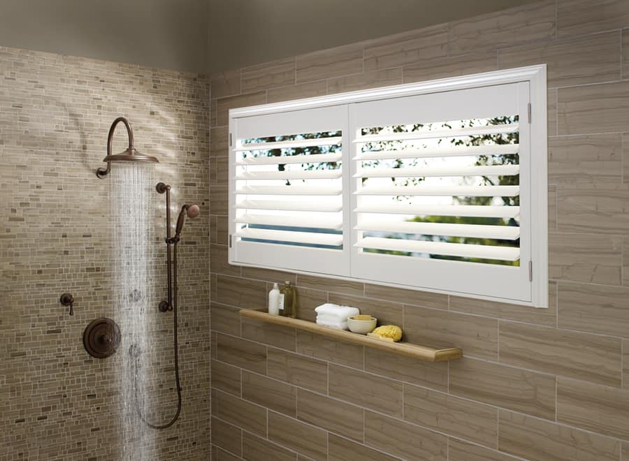 The Perfect Window Treatments for Bathrooms Near Southlake, Texas (TX) like Palm Beach Polysatin Shutter Material