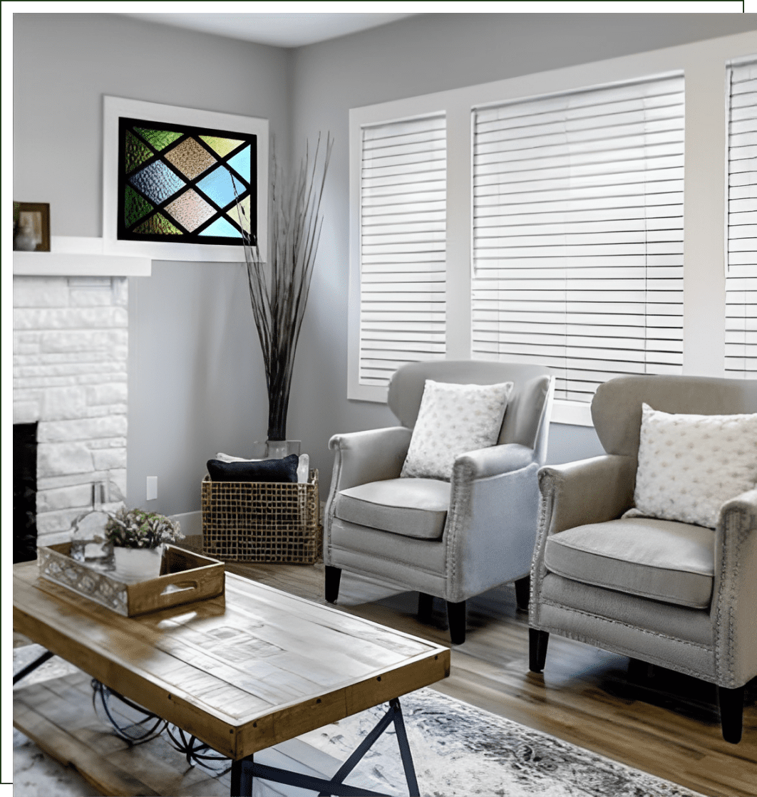 A living room with two chairs and a coffee table