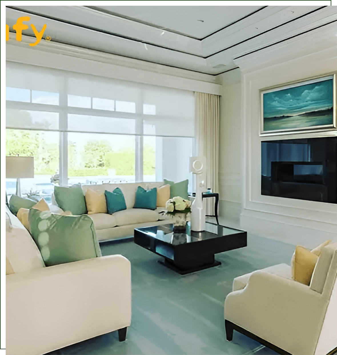 A living room with couches, chairs and a television.
