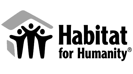 A green background with the words habitat for humanity in black.