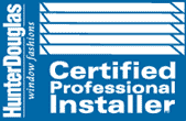 A blue and white logo for certified professional installer